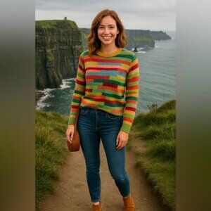 Artisanal VTG Abstract Susan Bristol Mohair Wool Blen Sweater